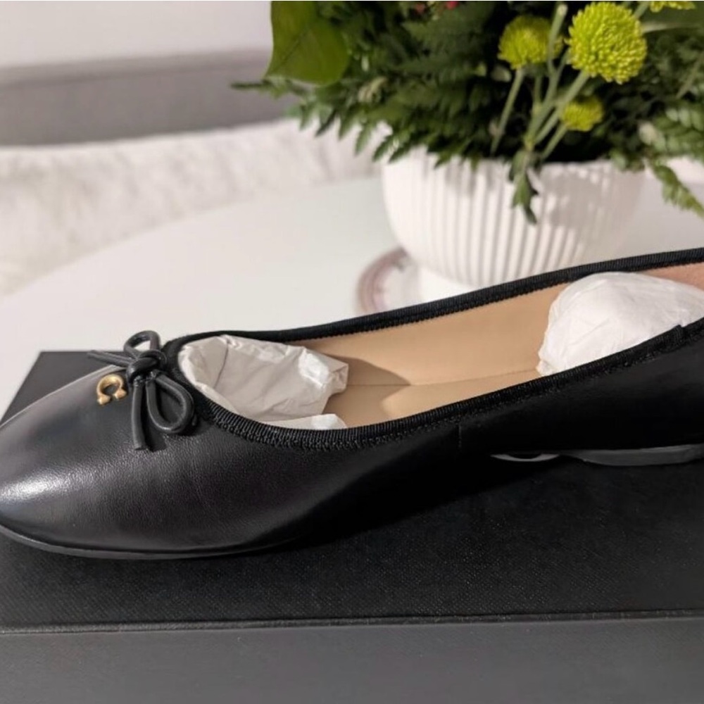 Coach Abigail Black Leather Ballet Flats